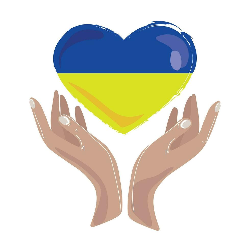 blå gul hjärta i mänsklig händer kupad form vektor illustration.hjärta i de färger av ukraina flagga.support för ukraina konceptdesign element för skriva ut, affisch, logotyp, emblem, ikon, klistermärke