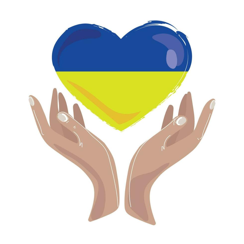 Blau Gelb Herz im Mensch Hände hohl gestalten Vektor Illustration.Herz im das Farben von Ukraine flag.support zum Ukraine Konzeptentwicklung Element zum Drucken, Poster, Logo, Emblem, Symbol, Aufkleber