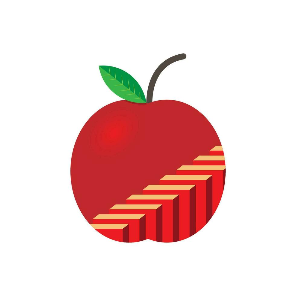 äpple frukt logotyp design begrepp vektor. kombination av trappa form och färsk frukt äpple vektor