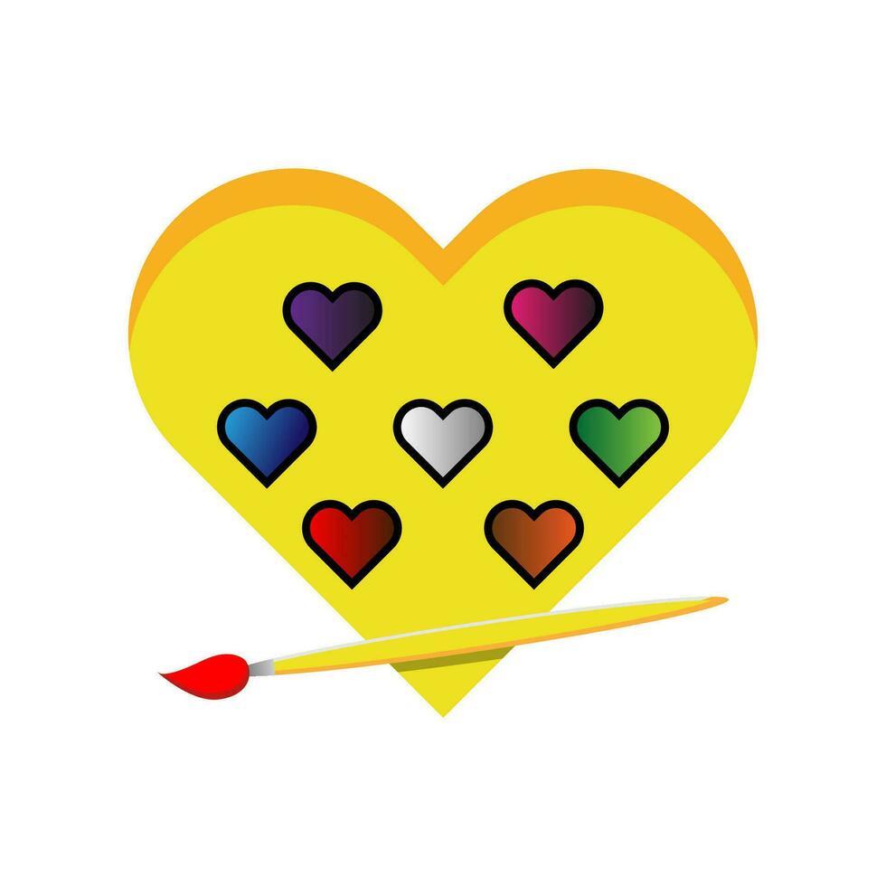 Bürste und Palette mit Farben Herz Symbol Illustration. geeignet zum Netz Landung Buchseite, Banner, Flyer, Aufkleber, Karte. vektor