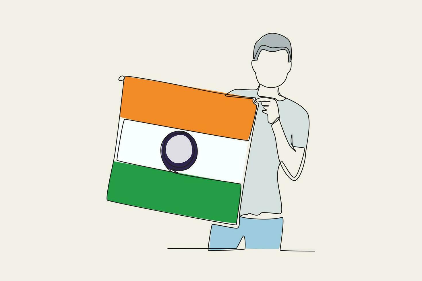 Farbe Illustration von ein Mann halten ein indisch Flagge vektor
