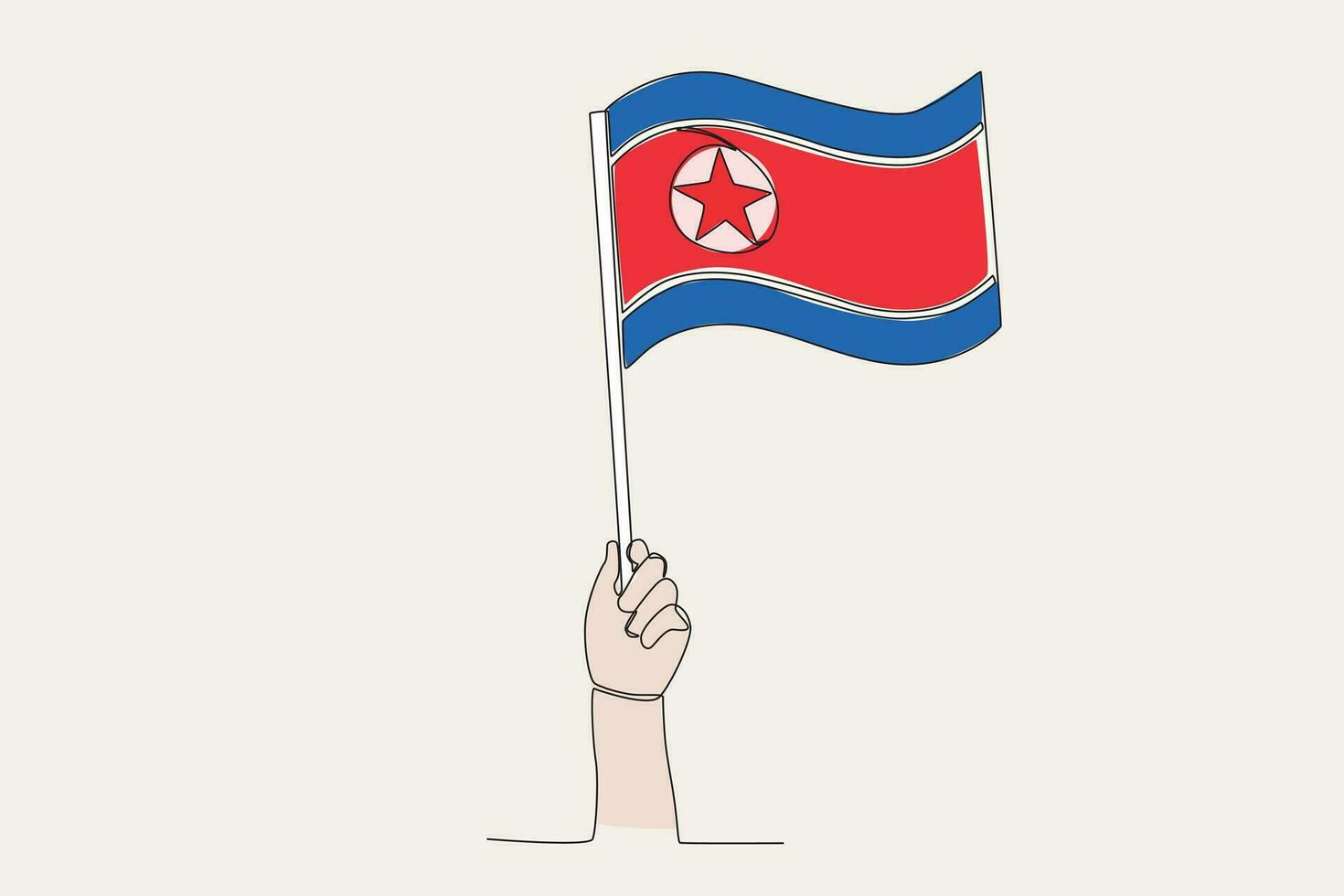 ein Hand angehoben das Norden Korea Flagge vektor