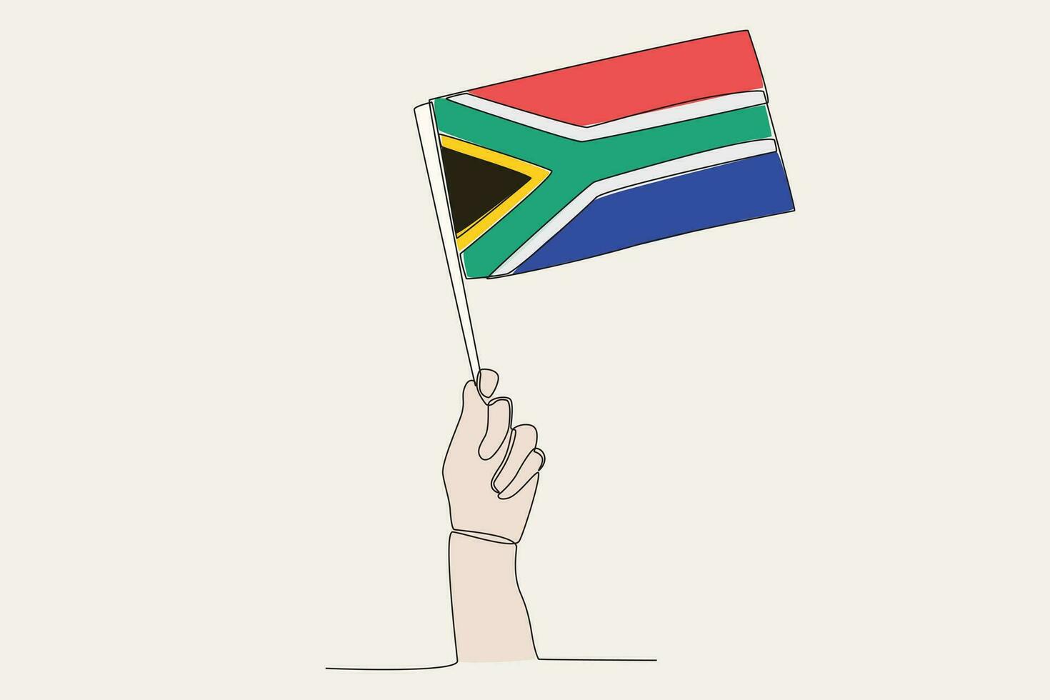 ein Hand angehoben das Süd afrikanisch Flagge vektor