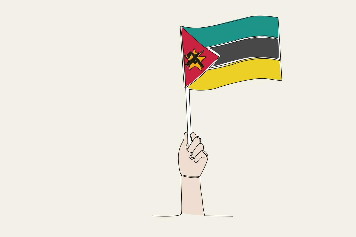 en hand Uppfostrad de moçambique flagga vektor