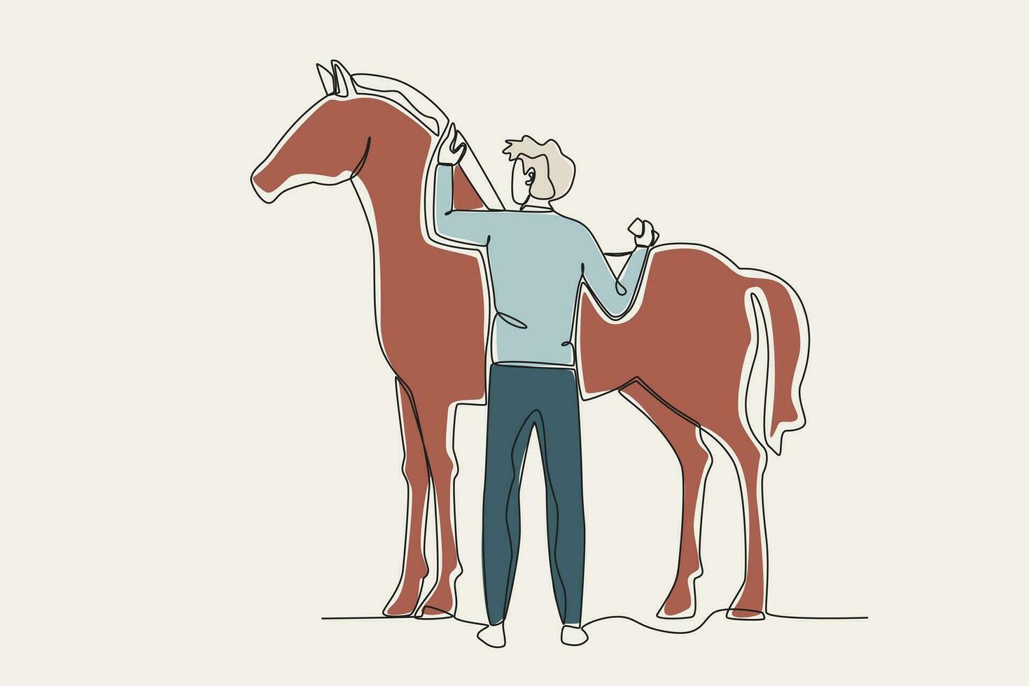 Färg illustration av en man och hans häst vektor