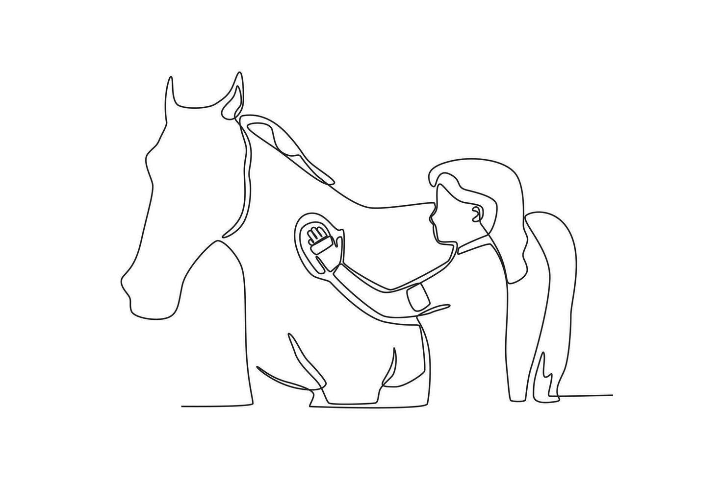 ein Frau reinigt ihr Pferd vektor