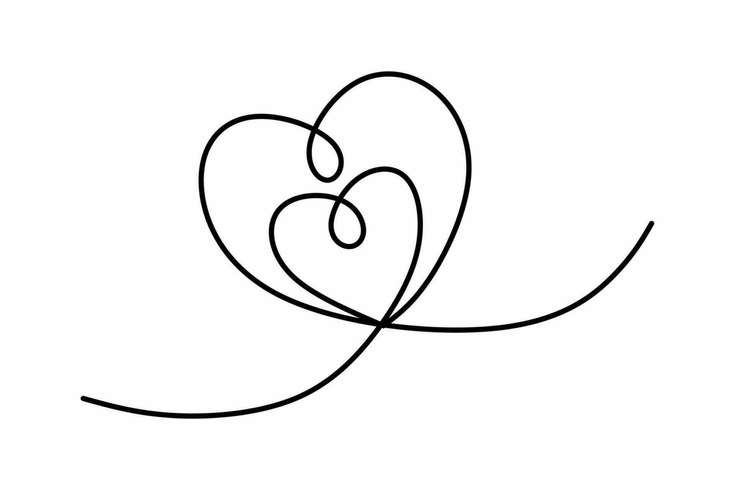 hjärta kontinuerlig ett linje teckning, dubbel- hjärta hand ritade, svart och vit vektor minimalistisk illustration av kärlek begrepp tillverkad av ett linje.