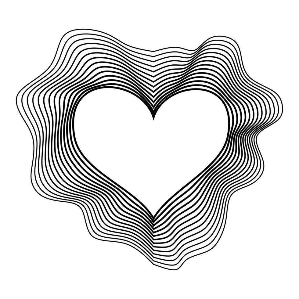konstnärlig hjärta form av vinka kontur. tre dimensionell hjärta tillverkad från svart linje isolerat på vit bakgrund. vektor
