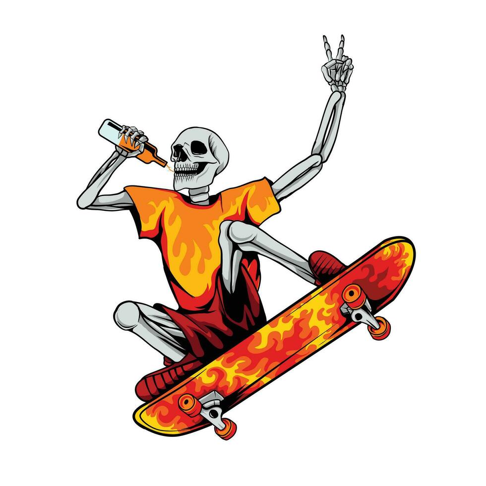 vektor illustration av en skalle spelar skateboard