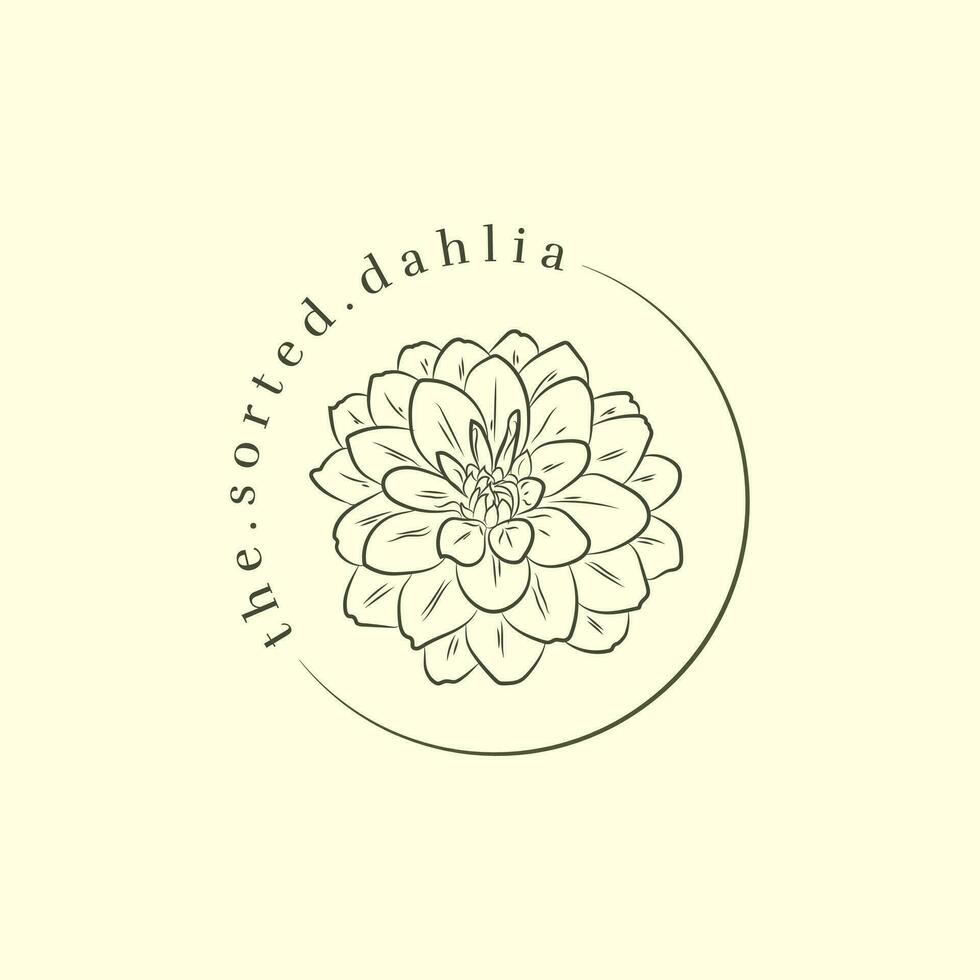 hand dragen dahlia blomma logotyp illustration design för din företag vektor