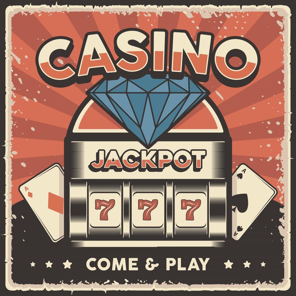 Retro-Vintage-Illustration Vektorgrafik von Casino-Jackpot-Spielautomaten passend für Holzplakat oder Beschilderung vektor