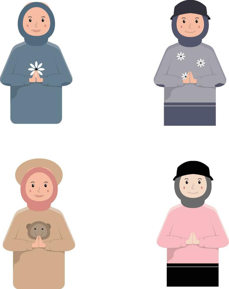 uppsättning av eid mubarak muslim karaktär illustration. Lycklig muslim människor fira helig eid. vektor illustration