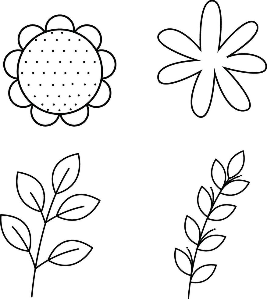 botanisch Linie Kunst, Blume Pflanze und Blatt Linie Kunst Illustration, botanisch Linie Kunst Illustration, botanisch Hand gezeichnet. vektor