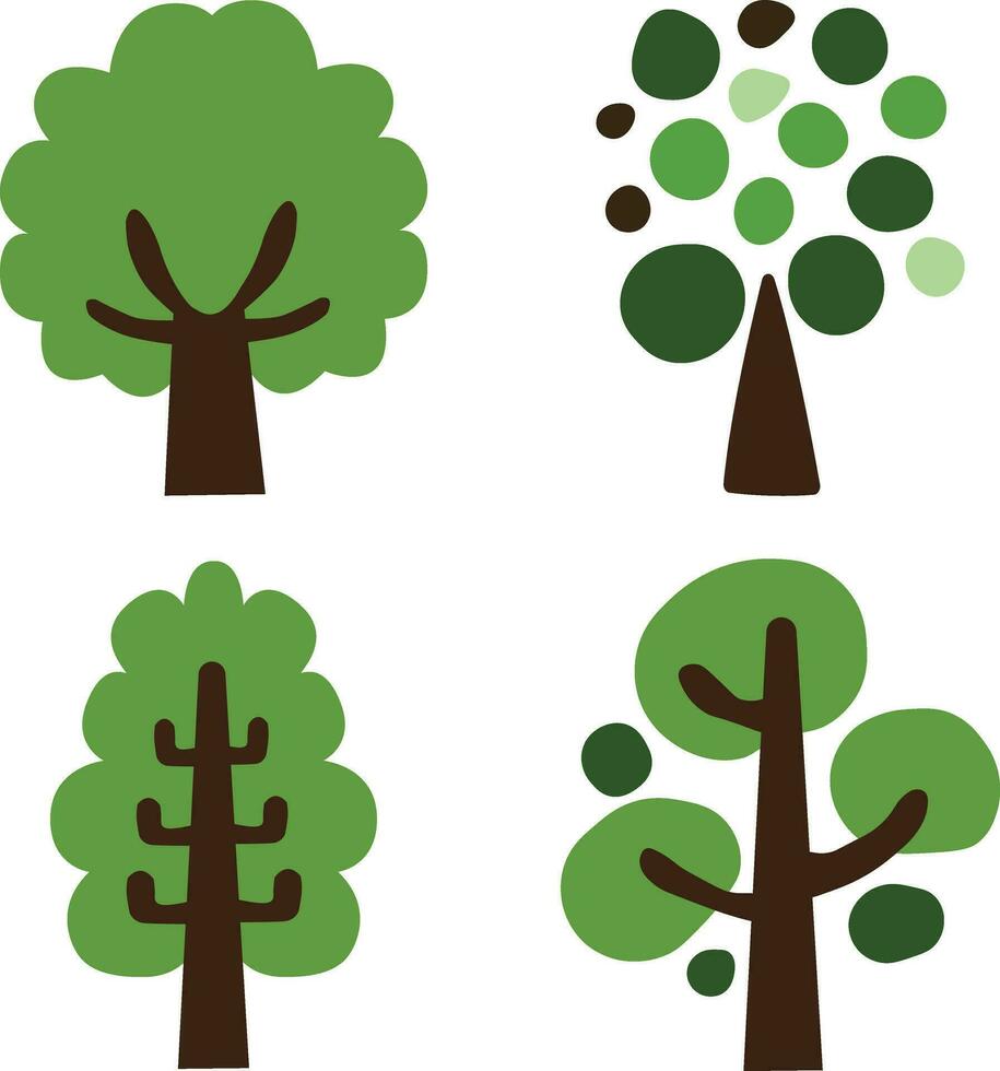 Baum gestalten Illustration Satz. Wald Baum eben Natur Pflanze isoliert Dekor Laub.Vektor Illustration vektor