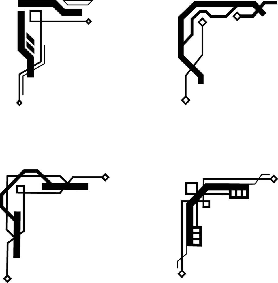 Rand Ecke futuristisch Satz. Seite Rahmen, Grenze,für Design Dekoration und Abbildung, Vektor Profi