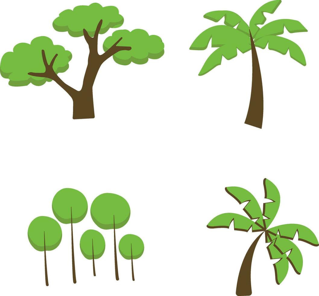 Baum Pflanze Illustration. einfach modern Stil. süß Grün Pflanzen, Wald, Vektor eben Illustration. Sommer, Frühling Bäume. Profi Vektor