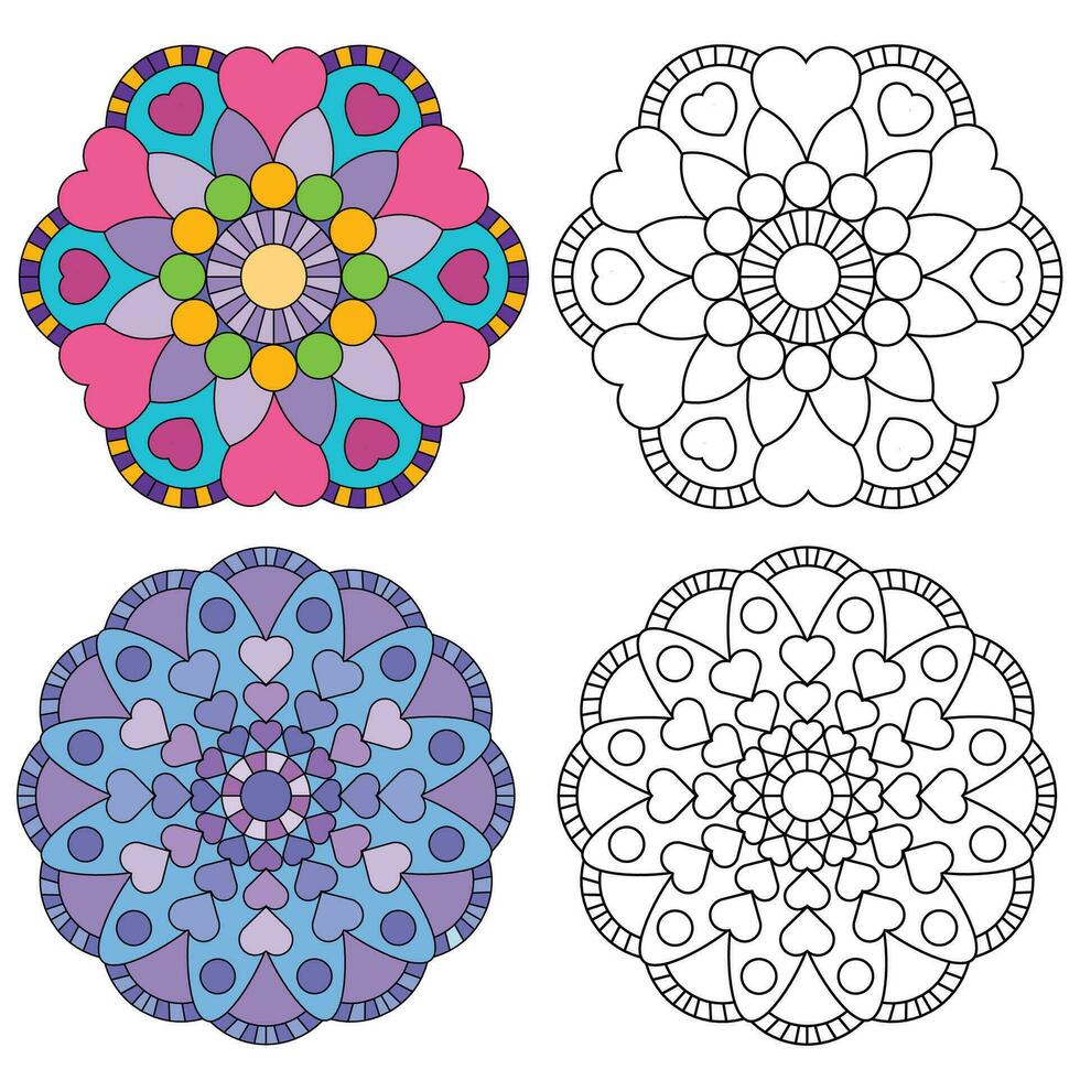 mandala blomma 2 stil färg för vuxna bild för relativ terapi. årgång dekorativ element. orientalisk mönster vektor