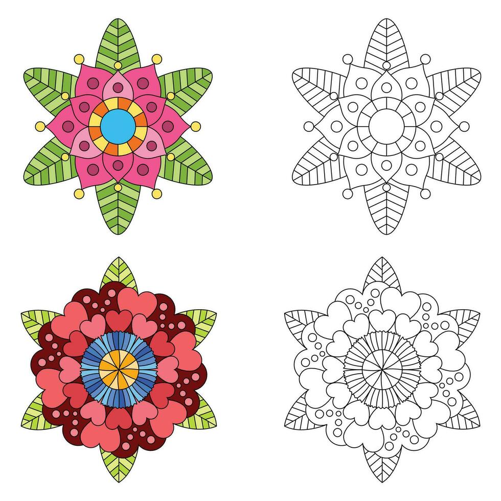 Mandala Blume 2 Stil Färbung zum Erwachsene Bild zum relativ Therapie. Jahrgang dekorativ Elemente. orientalisch Muster, vektor