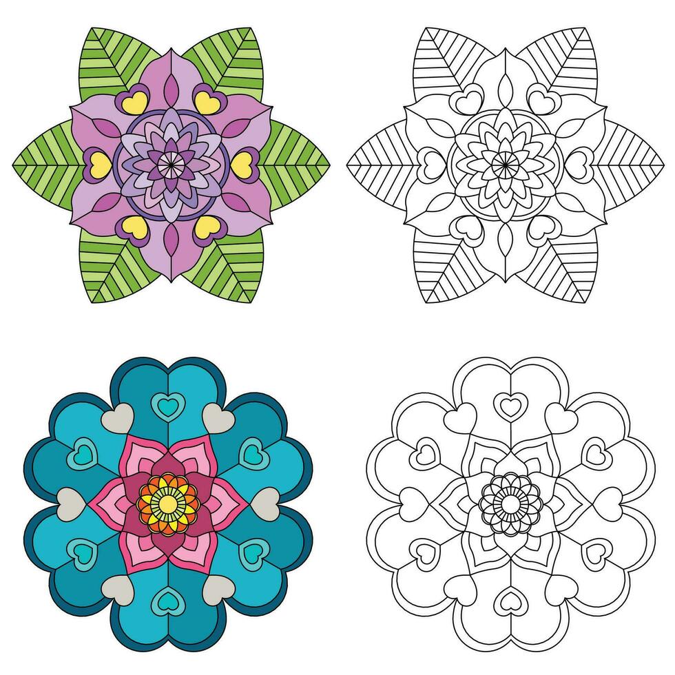mandala blomma 2 stil färg för vuxna. årgång dekorativ element. orientalisk mönster, vektor illustration. mandala färg sida.