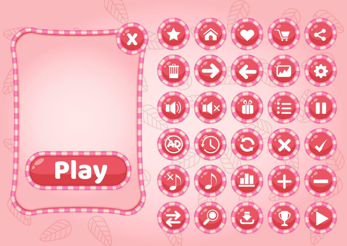 süß aufpoppen Rand Süßigkeiten und Symbol gui zum Spiel. Hintergrund Farbe Rosa. Vektor Illustration Symbol Satz.