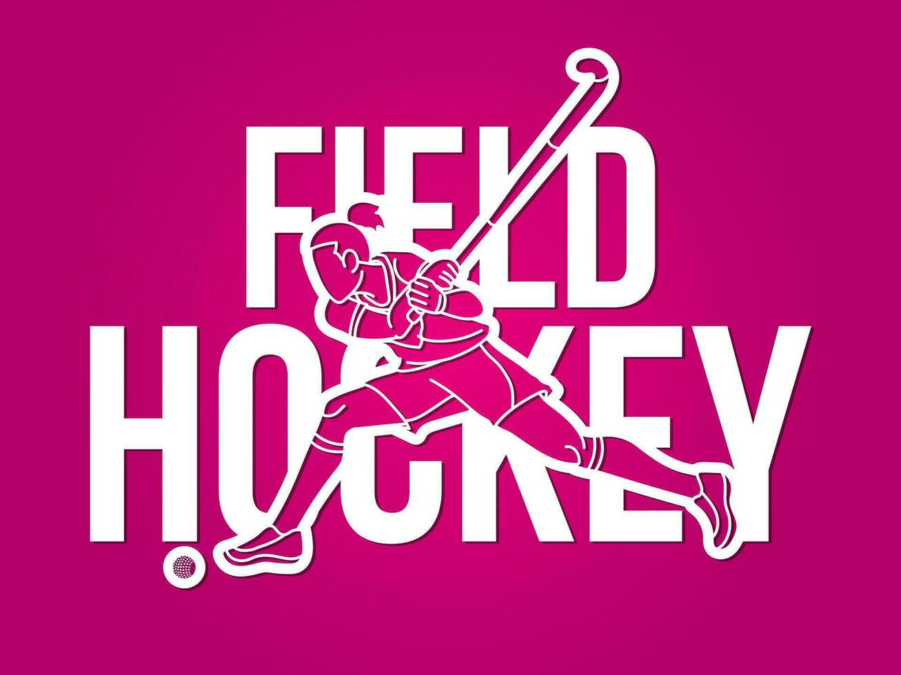 Silhouette Feld Eishockey weiblich Spieler Aktion mit Text Schriftart Design vektor