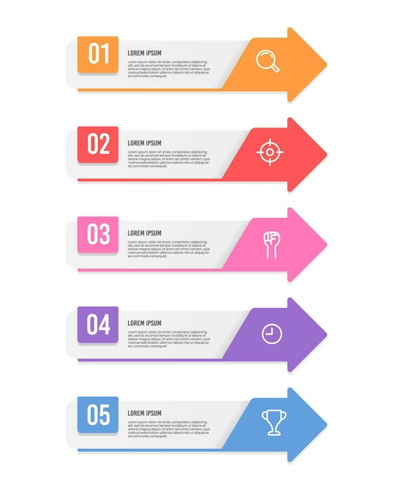 Infografik 5 Etiketten Pfeile. Vektor Illustration.