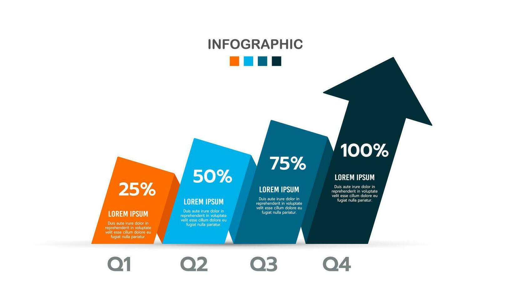 4-stufig Infografik Geschäft Bericht Pfeil Vorlage. Vektor Illustration.