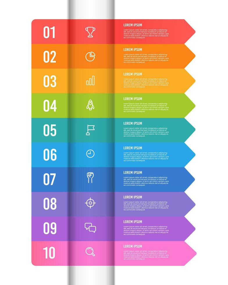 Infografik 10 Etiketten mit Symbole zu Erfolg. Vektor Illustration.
