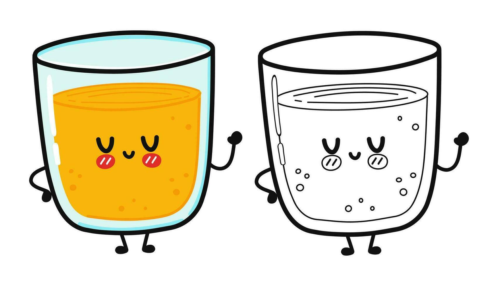 glas av juice karaktär översikt tecknad serie illustration för färg bok. vektor hand dragen glas av juice traditionell tecknad serie årgång, retro, söt karaktär. isolerat vit bakgrund