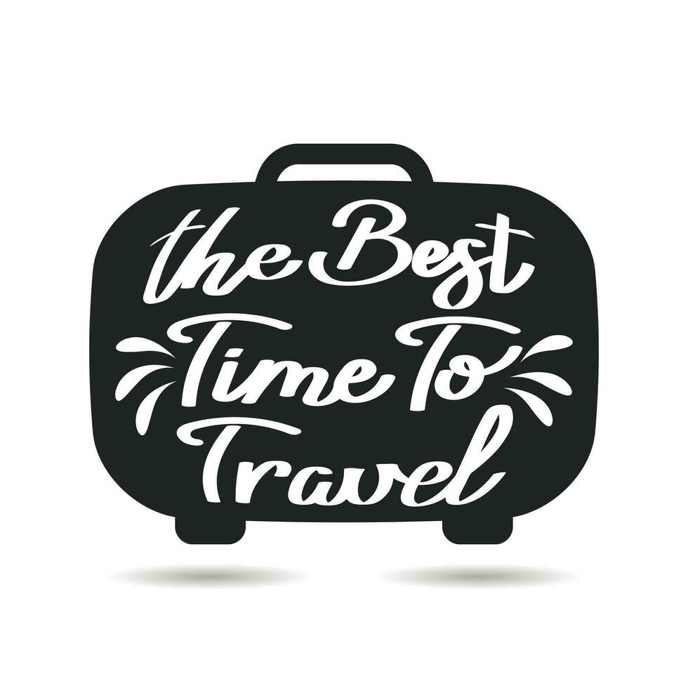 Beste Zeit zu reisen, Beschriftung auf Touristen Koffer. Sommer- Illustration, Logo, T-Shirt drucken, Vektor