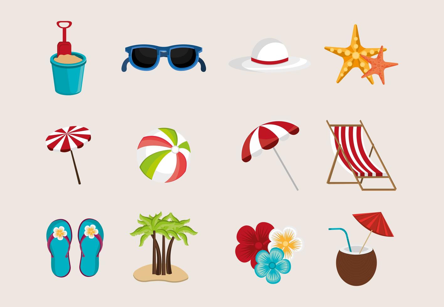 Sommerurlaub mit Set-Icons bündeln vektor