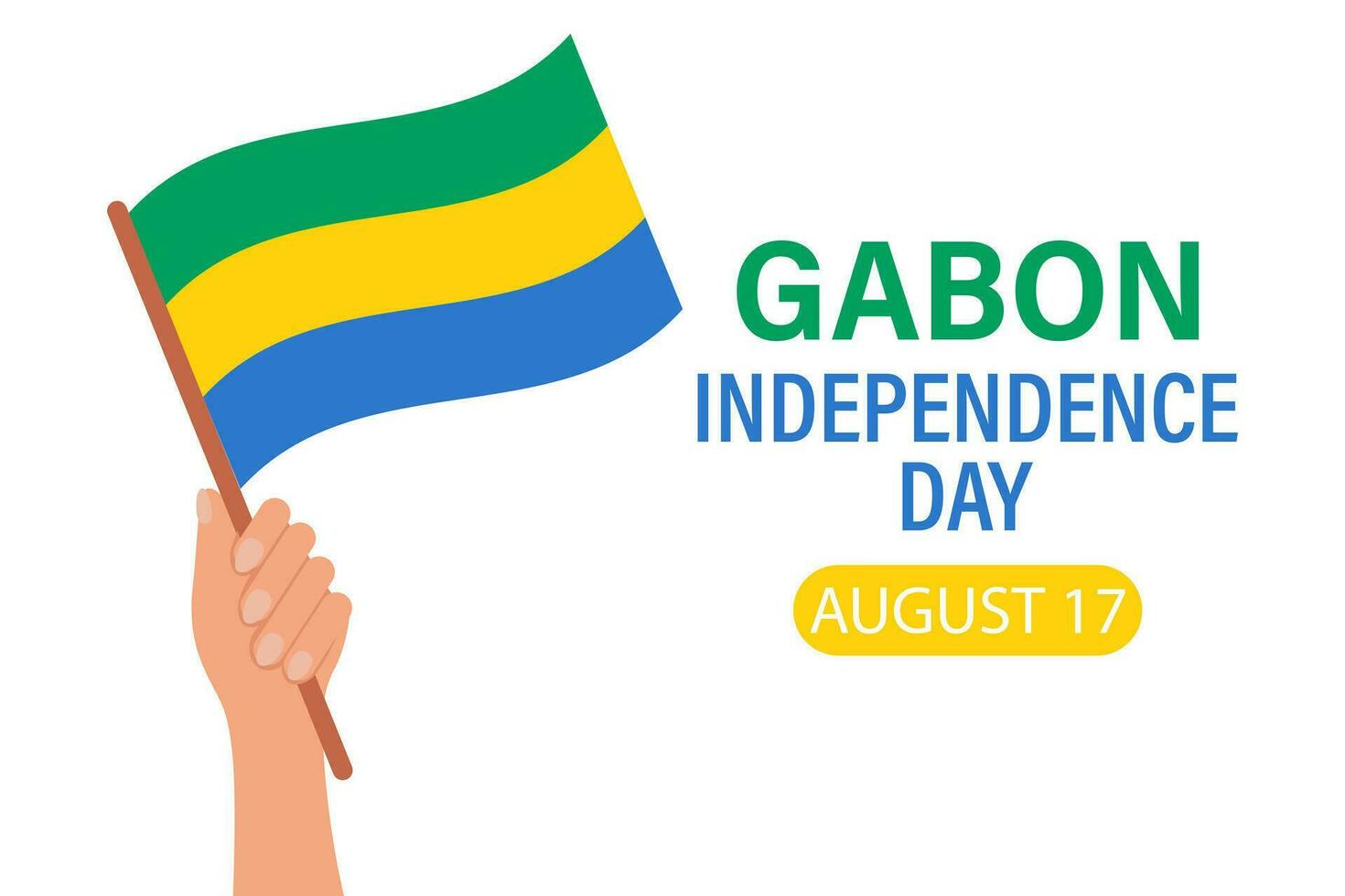 gabon oberoende dag. de hand innehar de flagga av gabon. illustration, Semester baner, affisch, vektor