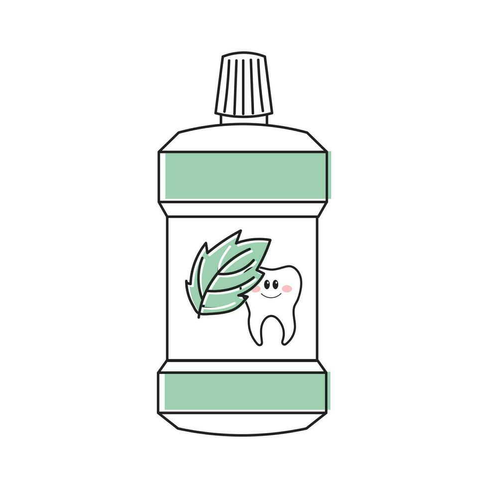 Spülen Elixier zum Zähne. Karikatur Gekritzel Illustration. Dental Pflege. Logo, Symbol, Vektor