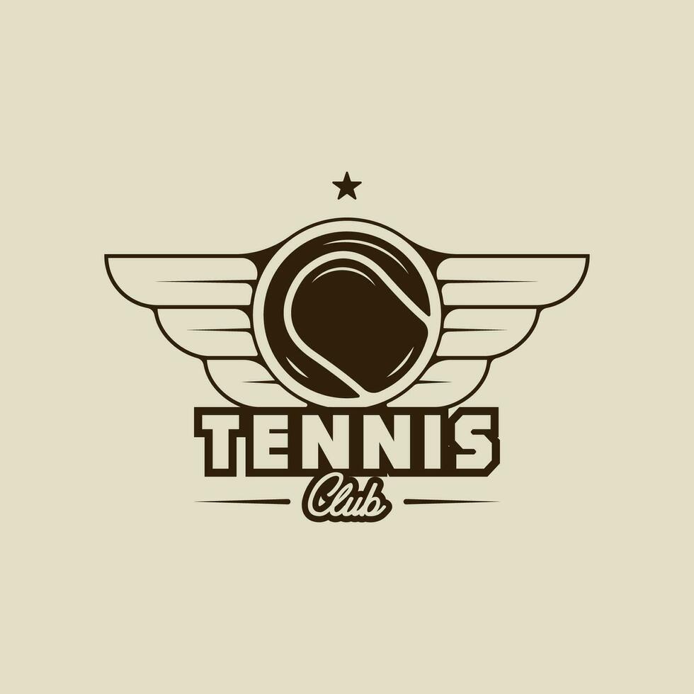 Ball von Tennis Logo Jahrgang Vektor Illustration Vorlage Symbol Grafik Design. Sport Zeichen oder Symbol mit Flügel zum Verein oder Turnier Konzept