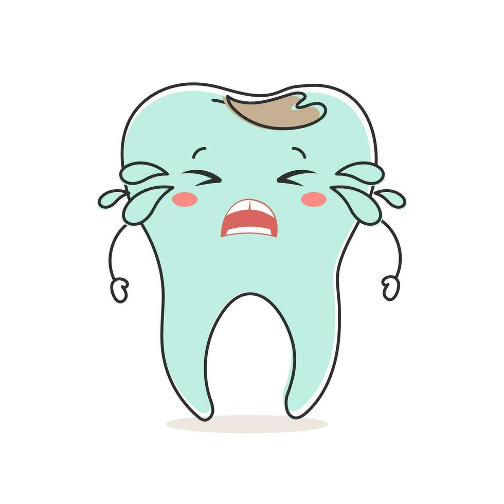 kawaii ungesund Zahn mit Dental Karies, süß Karikatur Charakter. Dental Pflege. Illustration, Symbol, Vektor