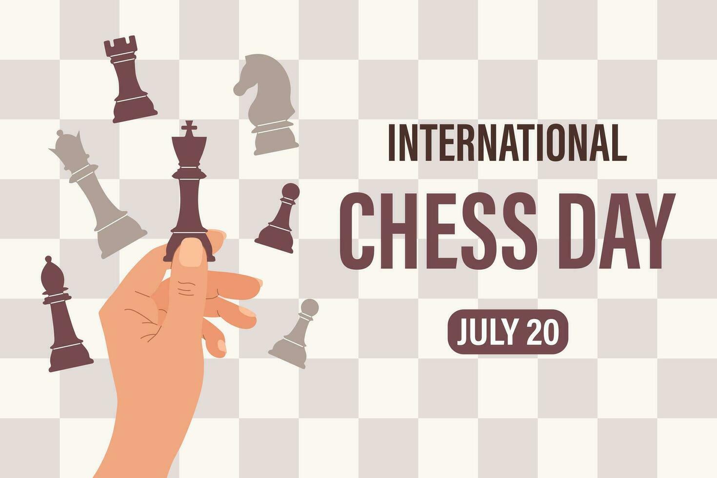 International Schach Tag. Juli 20. das Hand hält Schach Stücke. festlich Banner, Illustration, Vektor