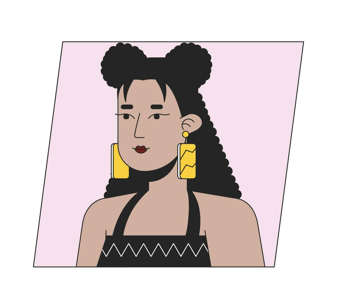 eleganta latinamerikan kvinna med örhängen platt Färg tecknad serie avatar ikon. redigerbar 2d användare porträtt linjär illustration. isolerat vektor ansikte profil ClipArt. användarbild, person huvud och axlar
