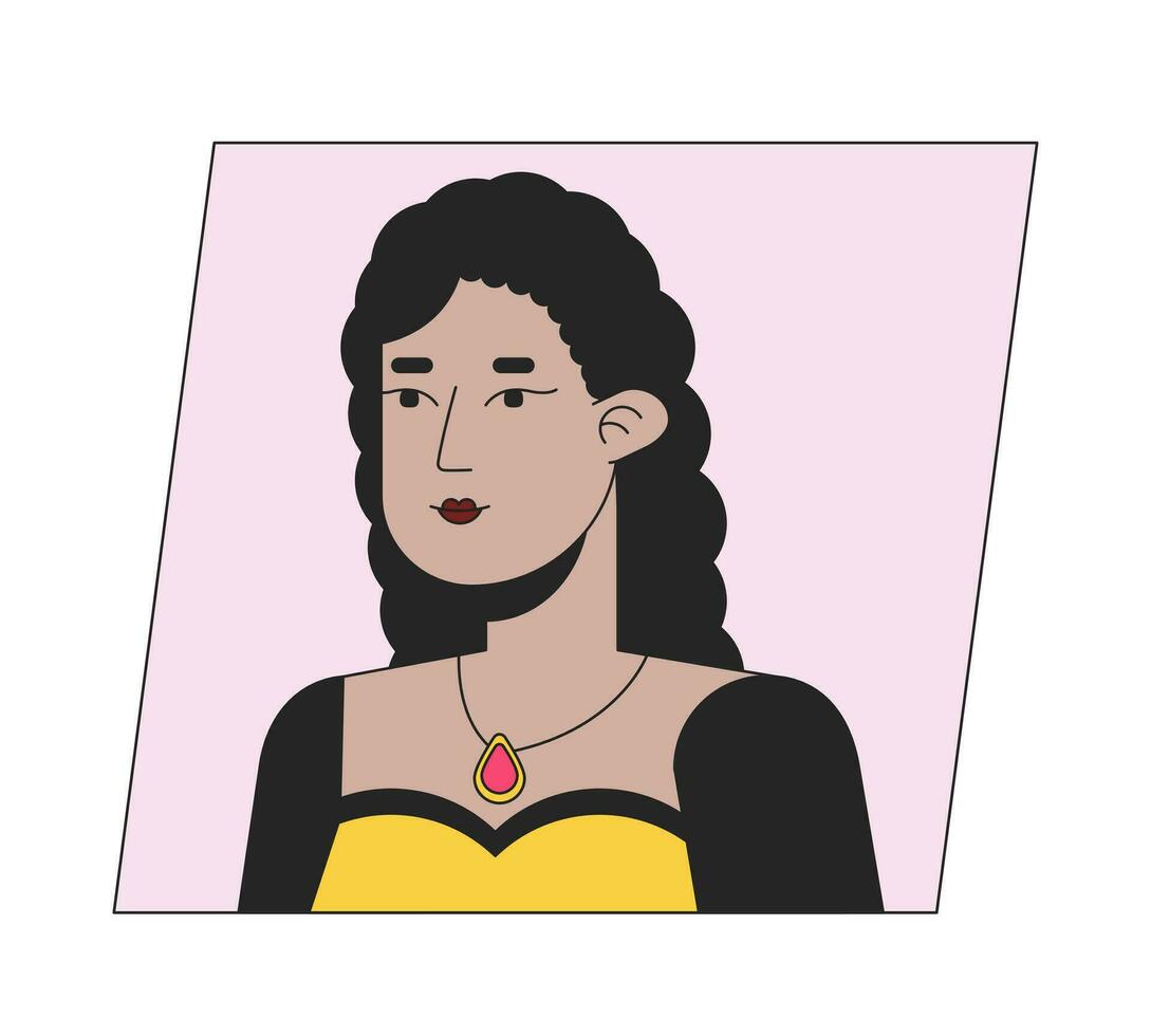 söt latinamerikan kvinna med halsband på nacke platt Färg tecknad serie avatar ikon. redigerbar 2d användare porträtt linjär illustration. isolerat vektor ansikte profil ClipArt. användarbild, person huvud och axlar