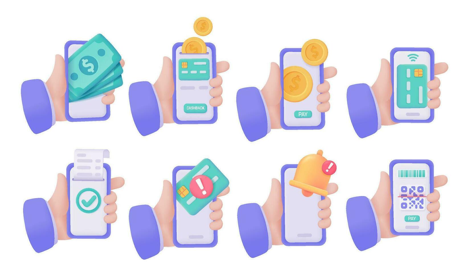 Kasse auf Handy, Mobiltelefon Telefone. Konzept von Ausgaben Geld online 3d Vektor Illustration