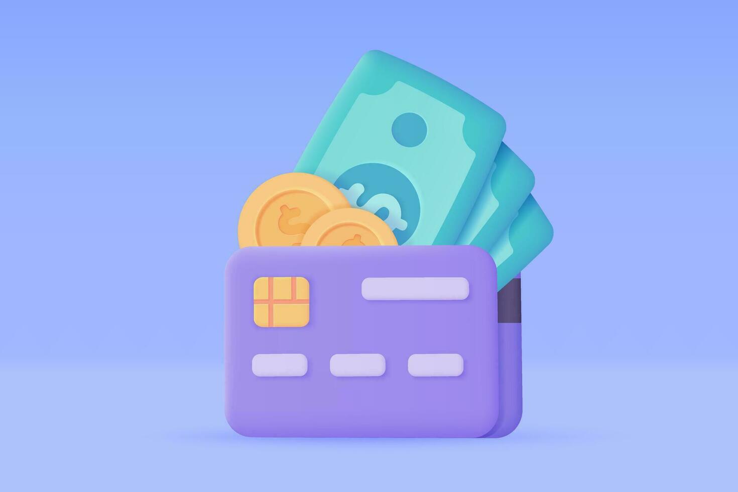 kreditera kort 3d ikon. uppkopplad betalning kontantlös samhälle säkra betalning förbi kreditera kort. 3d illustration vektor