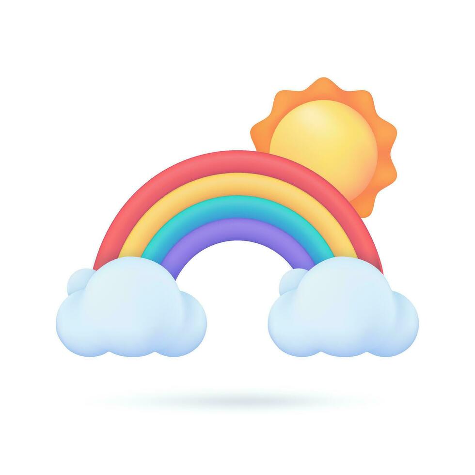 3d väder prognos ikoner klar himmel efter regn skön regnbåge. 3d illustration. vektor