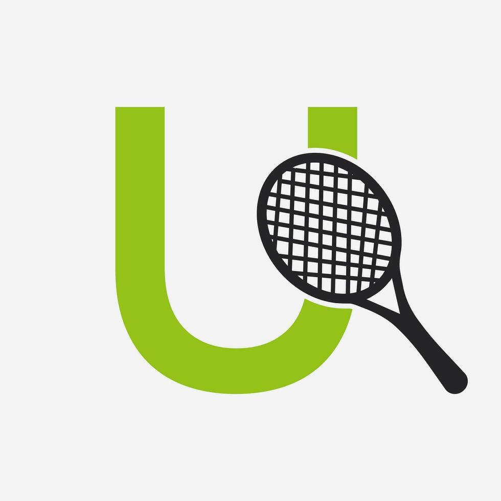 Brief u Padel Tennis Logo. Padel Schläger Logo Design. Strand Tabelle Tennis Verein Symbol vektor