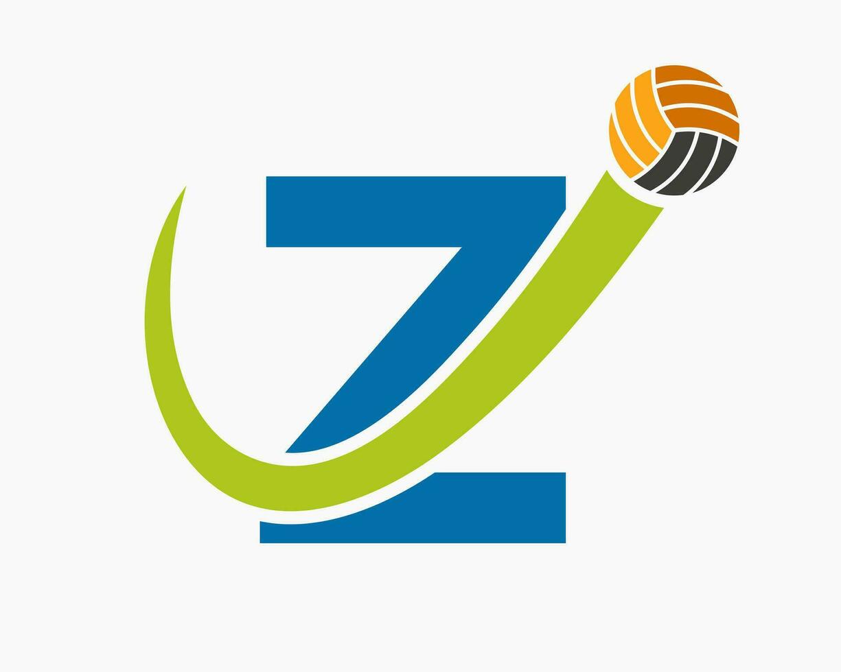 brev z volleyboll logotyp begrepp med rör på sig volley boll ikon. volleyboll sporter logotyp mall vektor