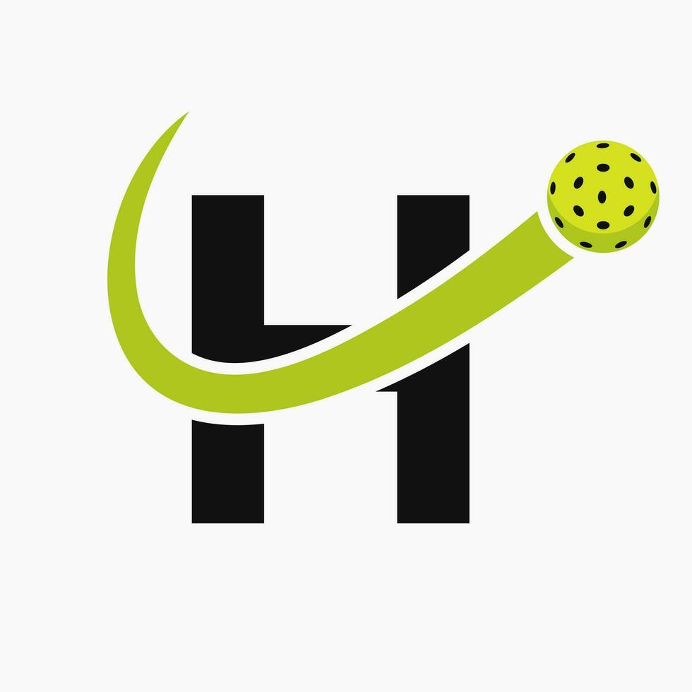 brev h pickleball logotyp begrepp med rör på sig ättikslag boll symbol. ättikslag boll logotyp vektor