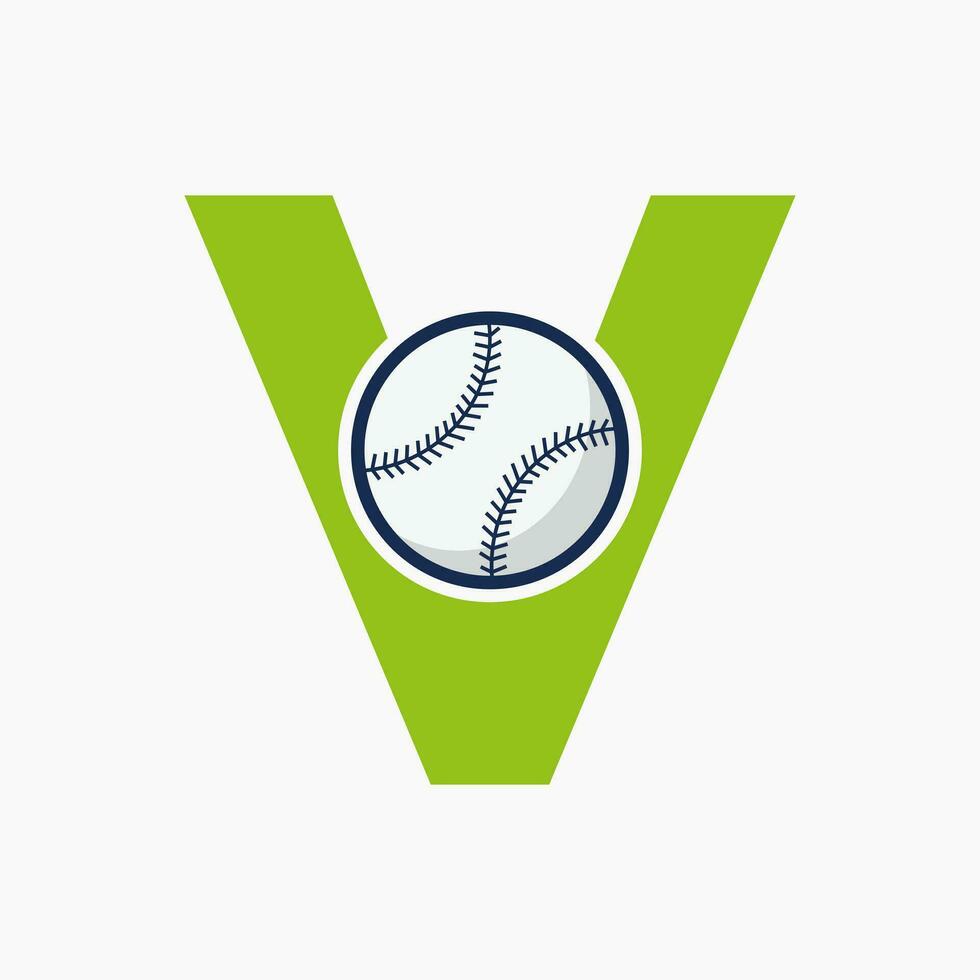 brev v baseboll logotyp begrepp med rör på sig baseboll ikon vektor mall