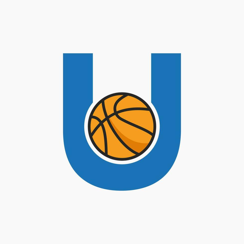 basketboll logotyp på brev u begrepp. korg klubb symbol vektor mall