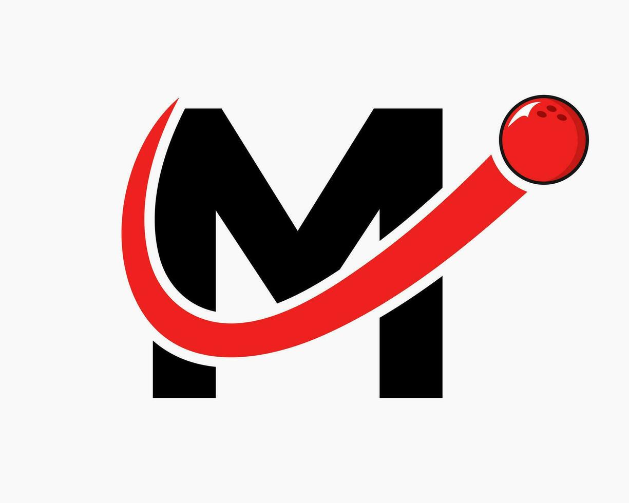 brev m bowling logotyp. bowling boll symbol med rör på sig boll ikon vektor