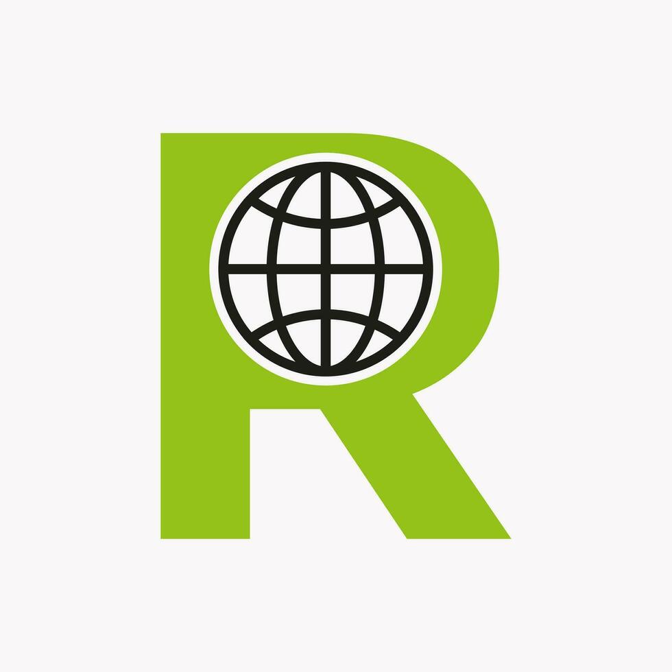 brev r global logotyp design. värld logotyp symbol vektor mall