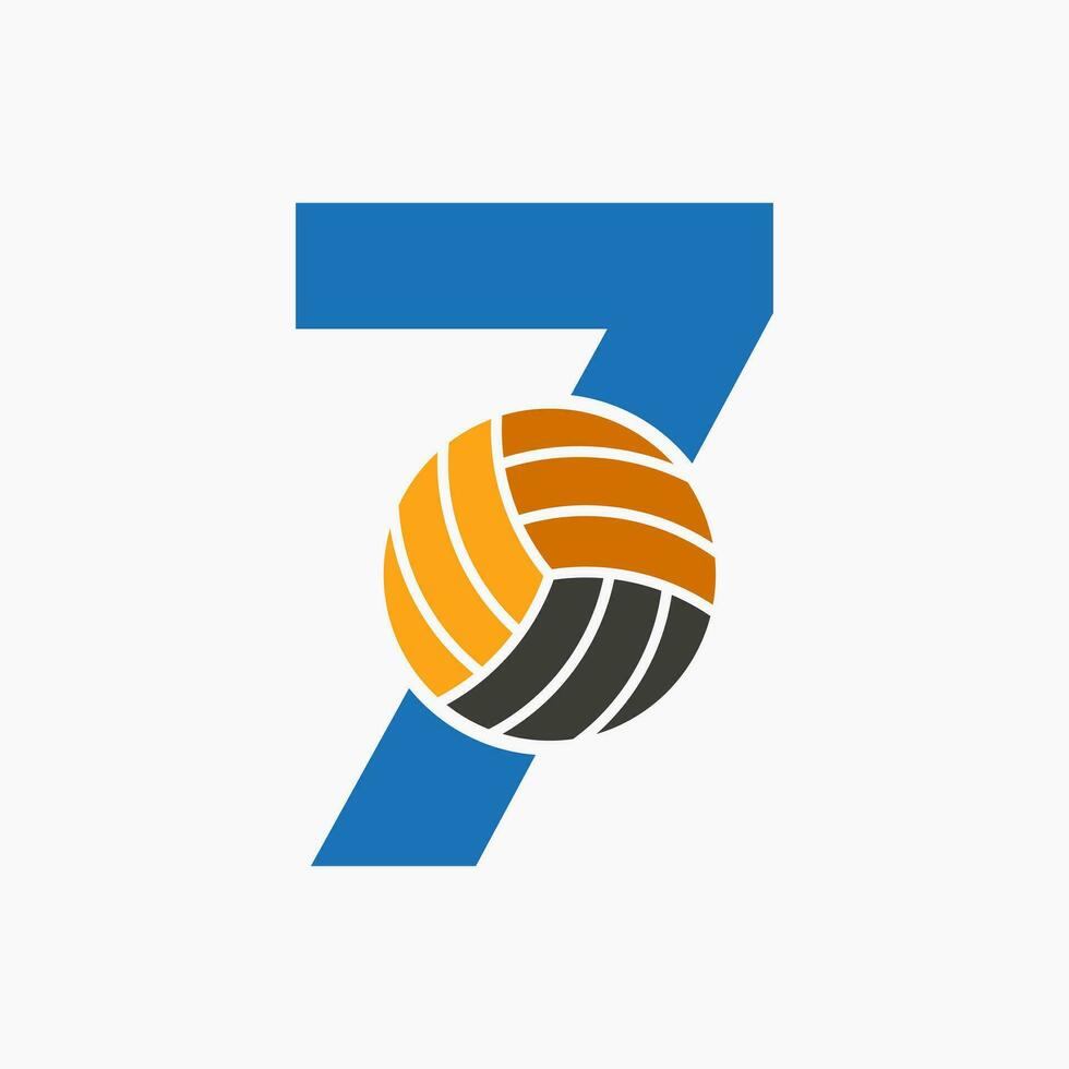 brev 7 volleyboll logotyp begrepp med rör på sig volley boll ikon. volleyboll sporter logotyp mall vektor