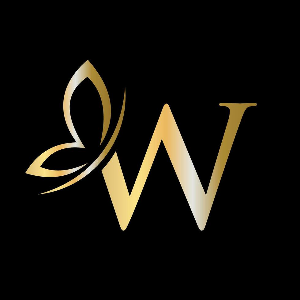 Brief w Schmetterling Logo Konzept zum Luxus, Schönheit, Spa und Mode Symbol vektor